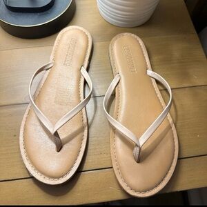 Minimalist Tan Flip Flop Sandals with Cream Straps